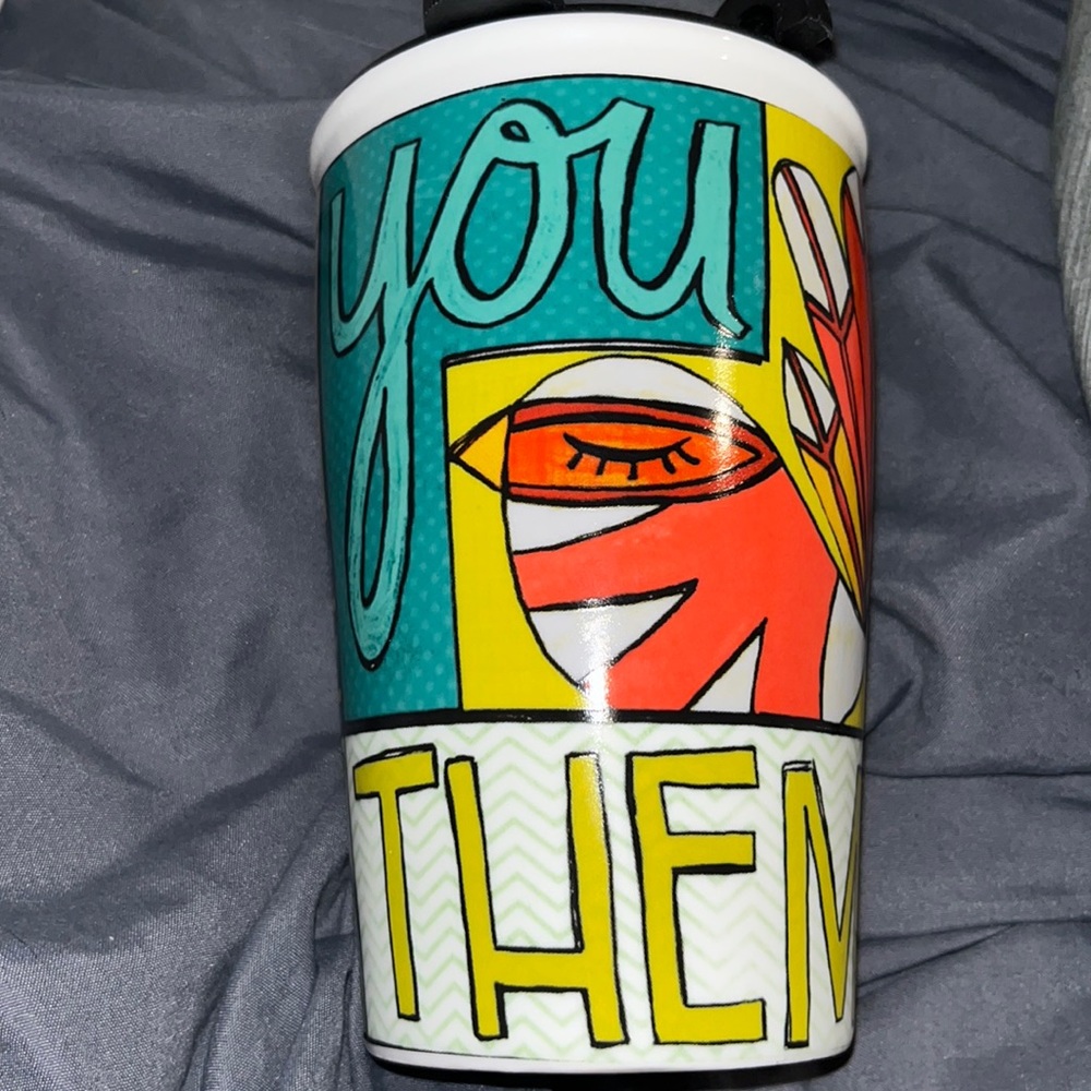 C.R. Gibson tall mug with lid “Be You Not Them” - Whimsical design Porcelain